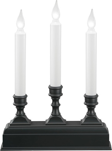 The exact 612 Vermont VT-1530 three-candle battery window candelabra on one weighted base.