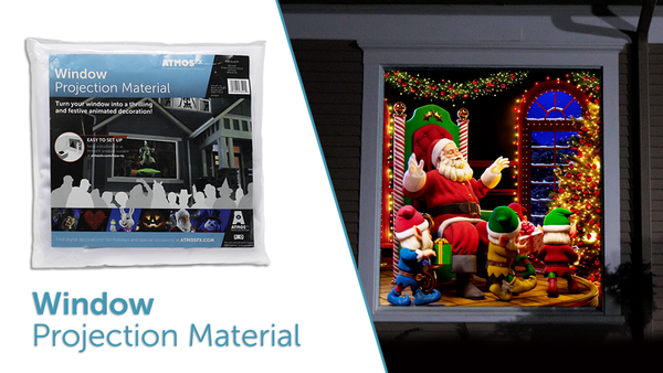 The exact AtmosFX translucent window projection material with its grommeted edge and mounting hooks.