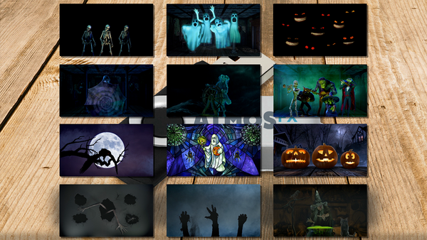 The exact AtmosKIT Autoplay GO Halloween kit with projector, projection material, decorations, USB drive, and accessories.