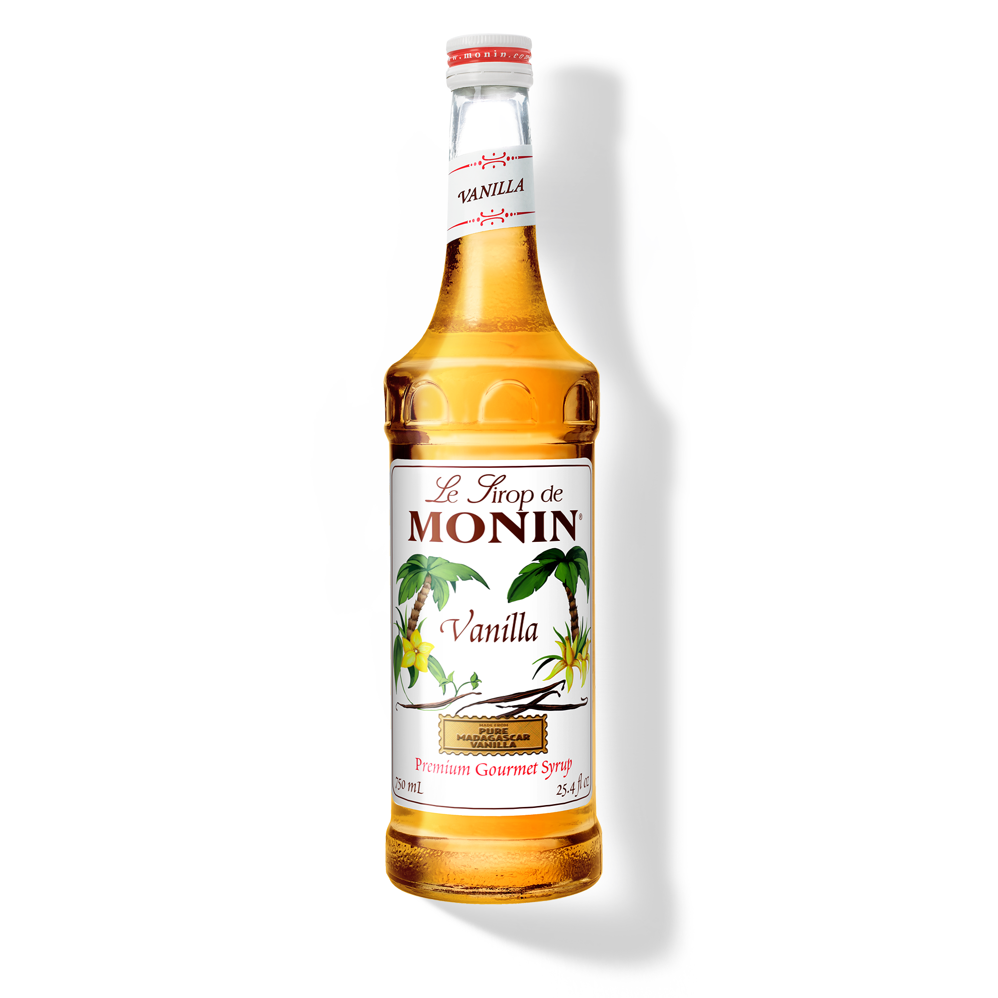 Bottle of Monin Vanilla Syrup.