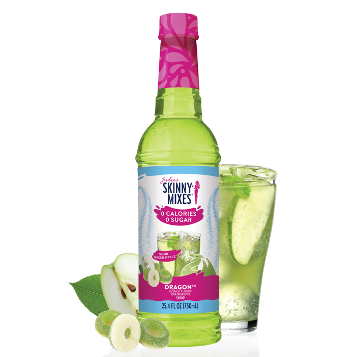 Jordan's Skinny Mixes Dragon Sugar Free Sour Green Apple Syrup bottle.