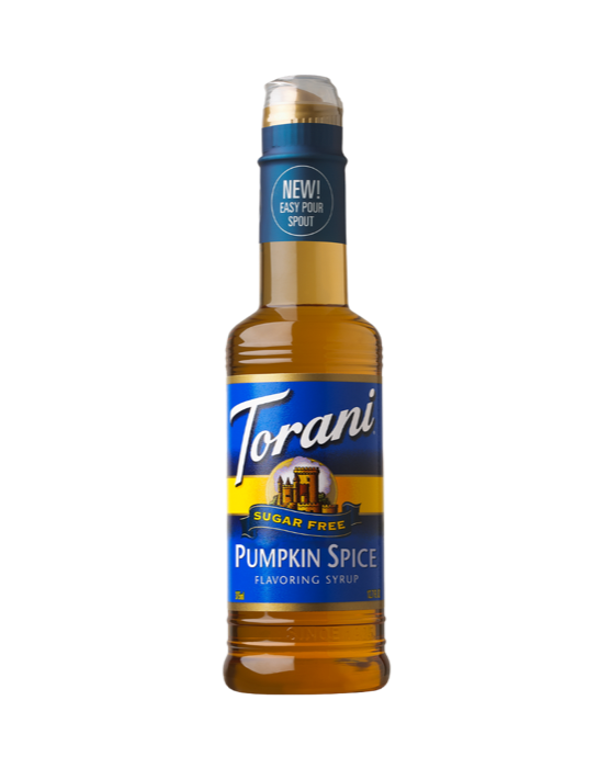 Torani Sugar Free Pumpkin Spice Syrup bottle.