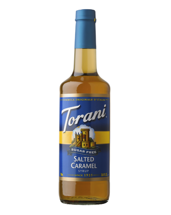 Torani Sugar Free Salted Caramel Syrup bottle.